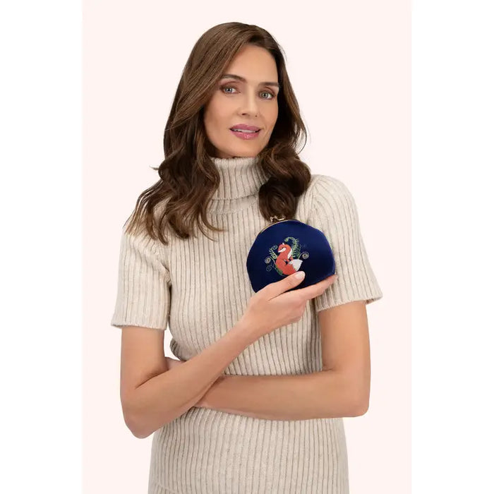 ELEGANT FOX VELVET COIN PURSE-POWDER