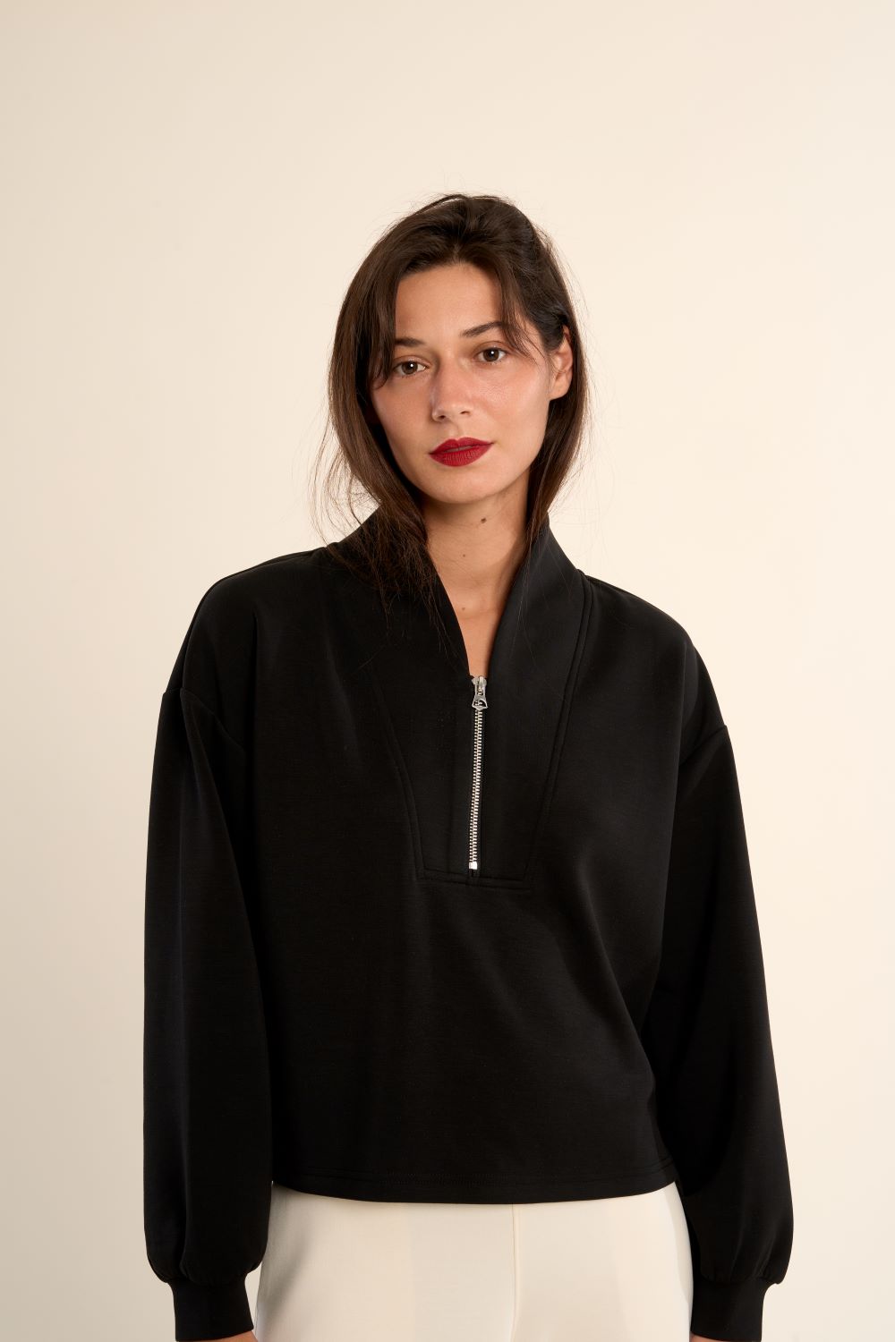 EDIE HALF SIP TOP-BLACK-GABRIELLE BY MOLLY BRACKEN