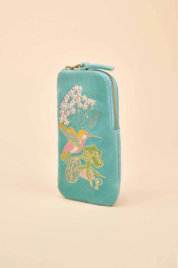 HUMMINGBIRD AQUA VELVET SUNGLASS CASE-POWDER