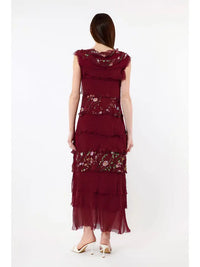 EMBROIDERED ALEENA SILK MAXI RUFFLE DRESS-ONE SIZE-TEES BY TINA