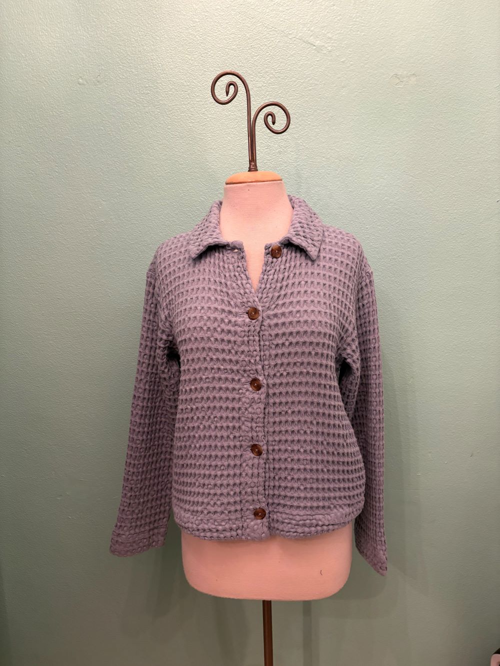 L/S WAFFLE KNIT SWING CROP JACKET-MODODOC