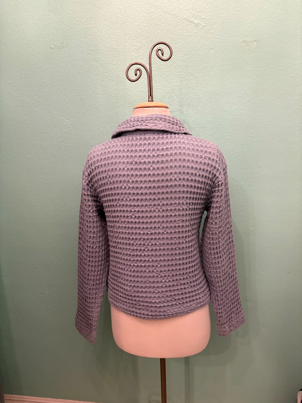 L/S WAFFLE KNIT SWING CROP JACKET-MODODOC