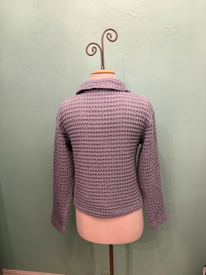 L/S WAFFLE KNIT SWING CROP JACKET-MODODOC