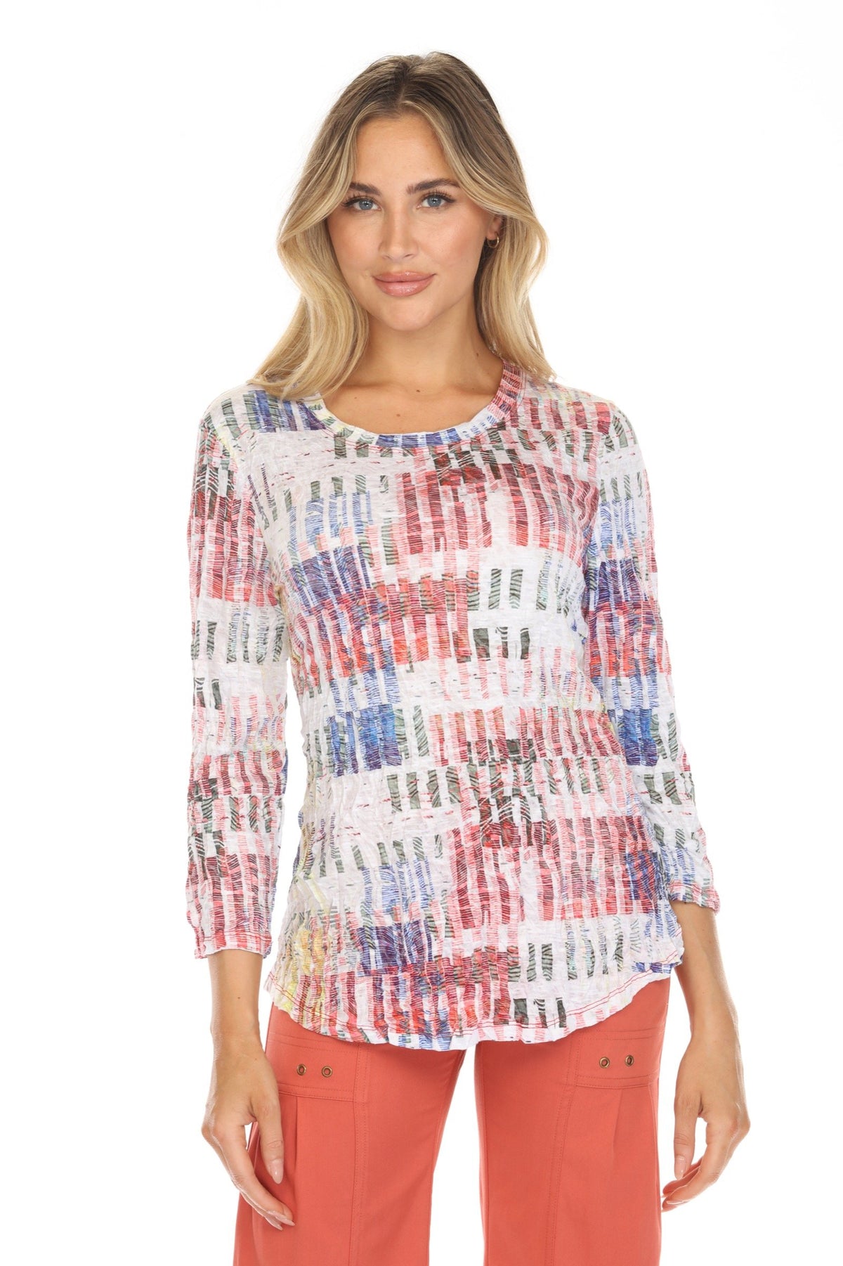 CANVAS PATCH ROUND NECK TOP-CARINE
