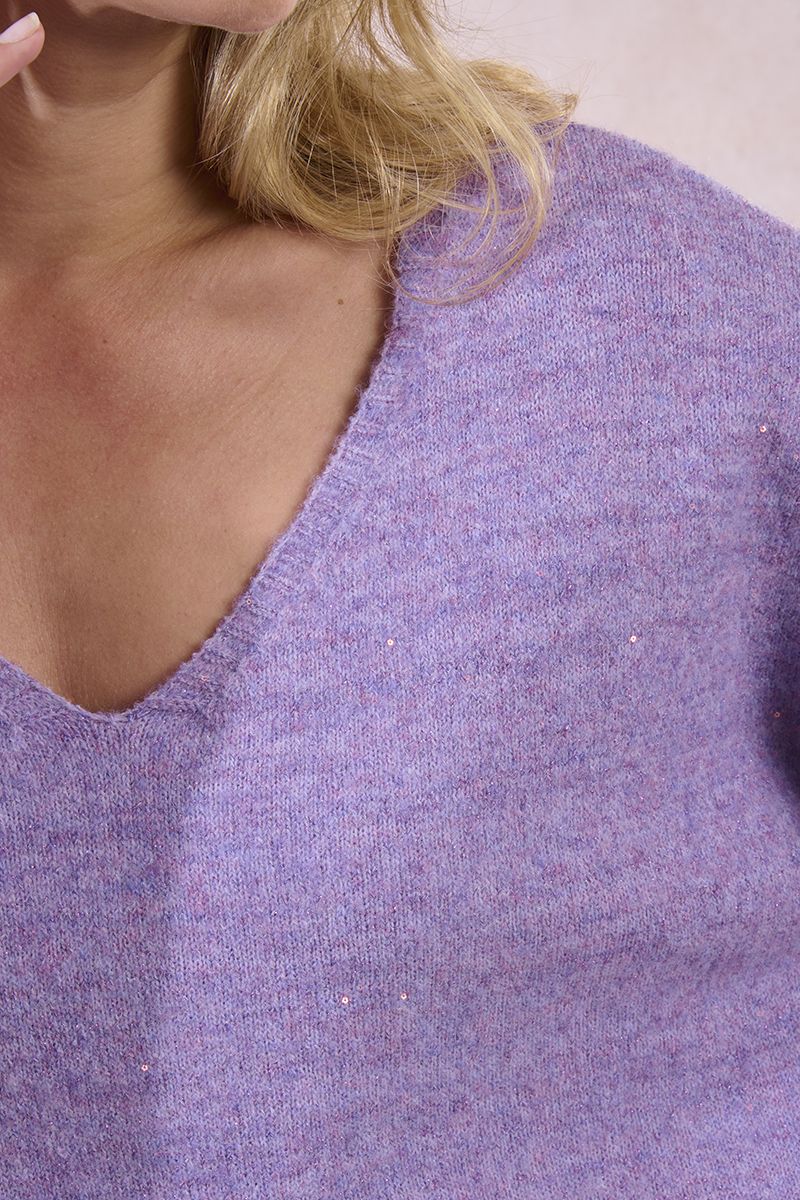 OVERSIZED V-NECK KNITTED SWEATER-MAUVE-MOLLY BRACKEN