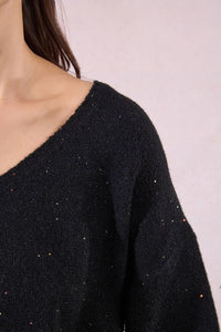 OVERSIZED V-NECK KNITTED SWEATER-BLACK-MOLLY BRACKEN