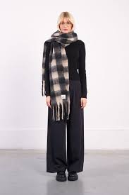 BLACK/WHITE PLAID KNIT SCARF-MOLLY BRACKEN