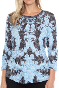 BLUE LACE ROUND NECK TOP-CARINE
