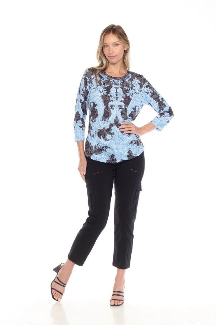 BLUE LACE ROUND NECK TOP-CARINE
