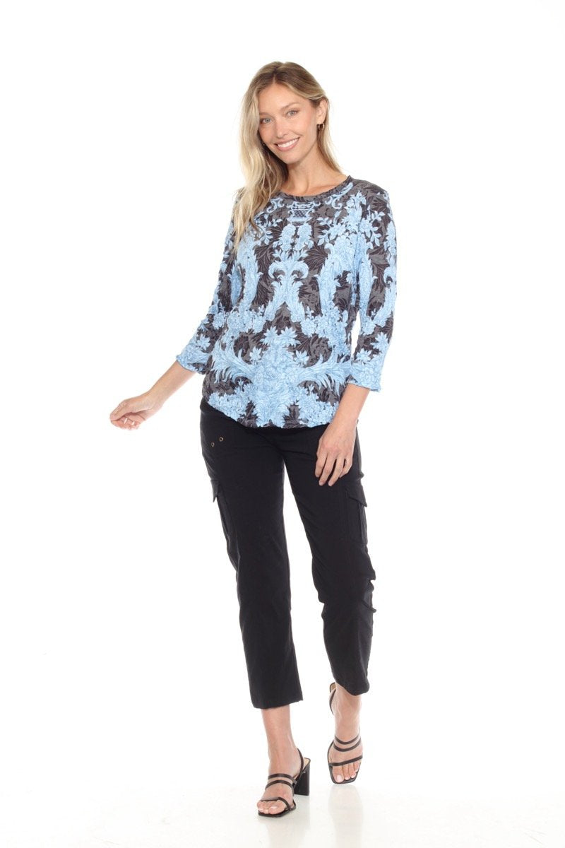 BLUE LACE ROUND NECK TOP-CARINE
