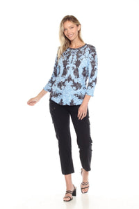 BLUE LACE ROUND NECK TOP-CARINE