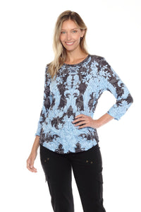 BLUE LACE ROUND NECK TOP-CARINE