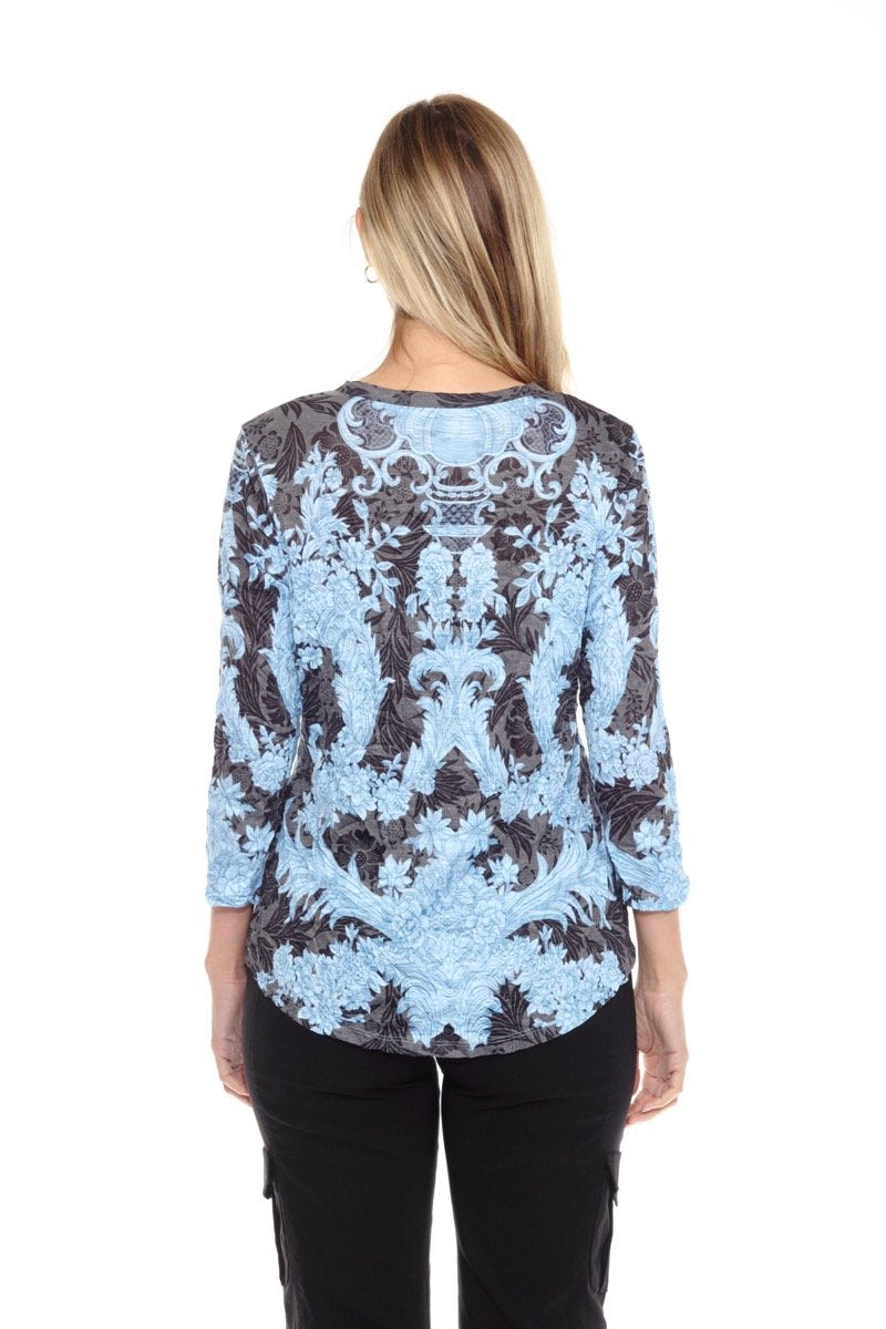 BLUE LACE ROUND NECK TOP-CARINE