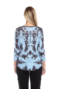 BLUE LACE ROUND NECK TOP-CARINE