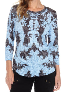 BLUE LACE ROUND NECK TOP-CARINE