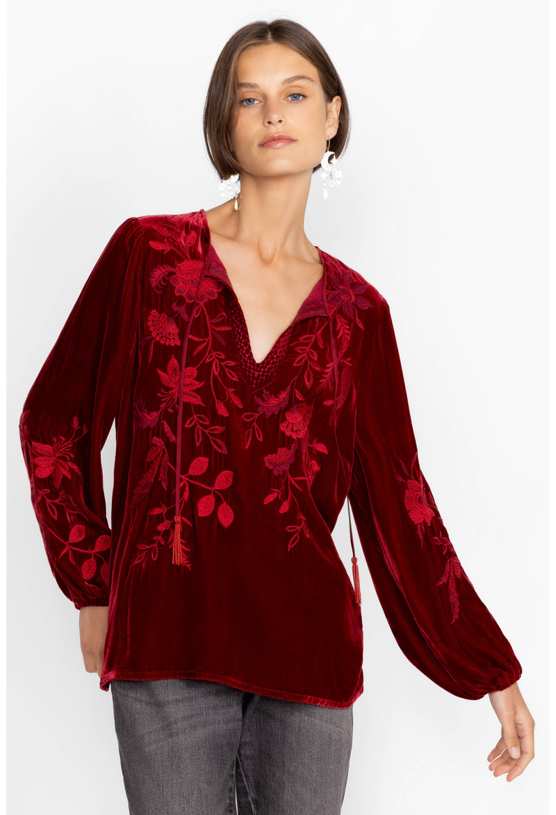 JUNIE VELVET RELAXED BLOUSE-RICH RED-JOHNNY WAS