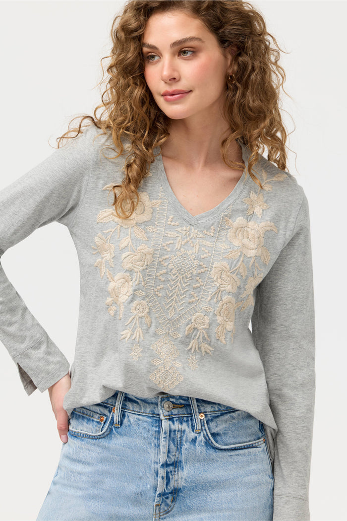 CARMELITA SLIT SLEEVE TEE-HEATHER GREY-JOHNNY WAS