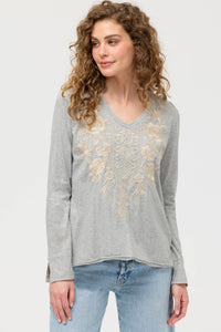 CARMELITA SLIT SLEEVE TEE-HEATHER GREY-JOHNNY WAS