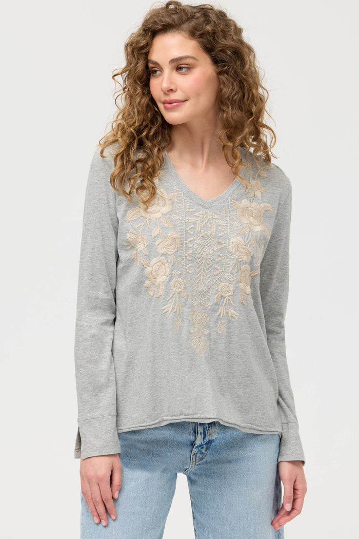 CARMELITA SLIT SLEEVE TEE-HEATHER GREY-JOHNNY WAS