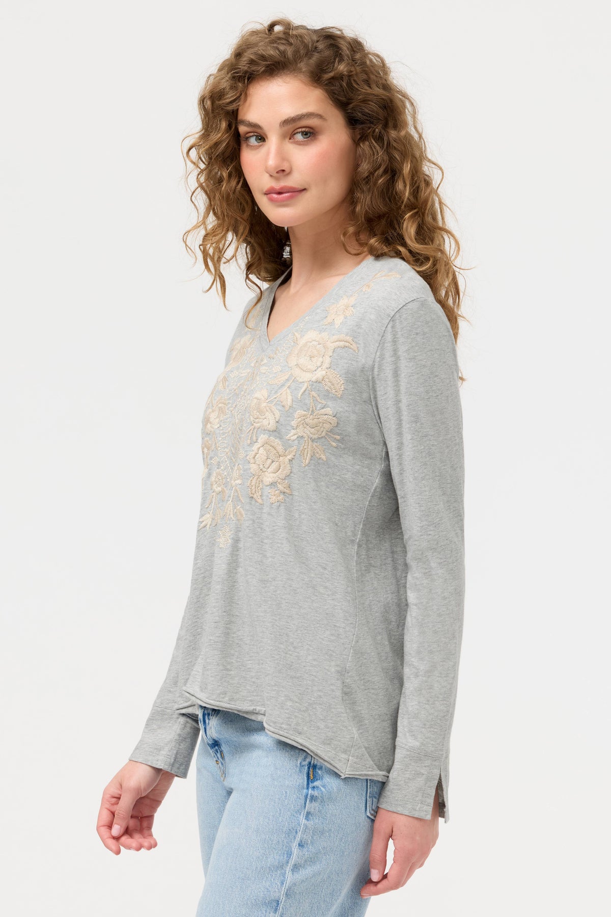 CARMELITA SLIT SLEEVE TEE-HEATHER GREY-JOHNNY WAS