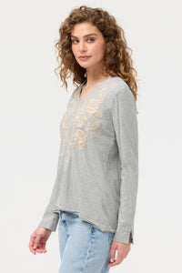 CARMELITA SLIT SLEEVE TEE-HEATHER GREY-JOHNNY WAS