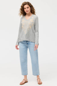 CARMELITA SLIT SLEEVE TEE-HEATHER GREY-JOHNNY WAS