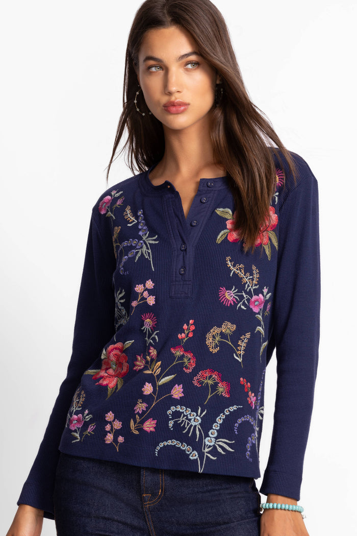 MIXED MEDIA HENLEY THERMAL-MAYRA-BLUE NIGHT-JOHNNY WAS