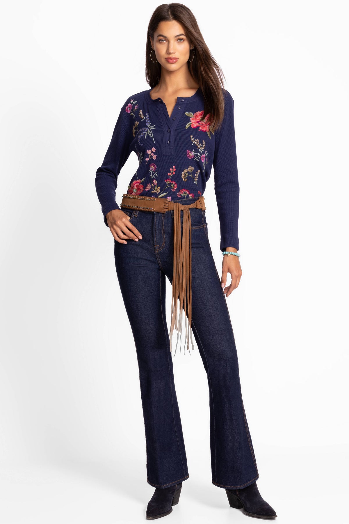 MIXED MEDIA HENLEY THERMAL-MAYRA-BLUE NIGHT-JOHNNY WAS