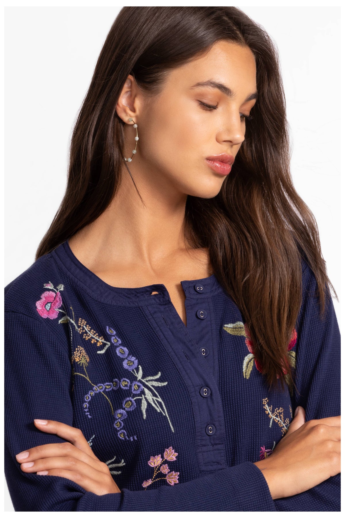 MIXED MEDIA HENLEY THERMAL-MAYRA-BLUE NIGHT-JOHNNY WAS