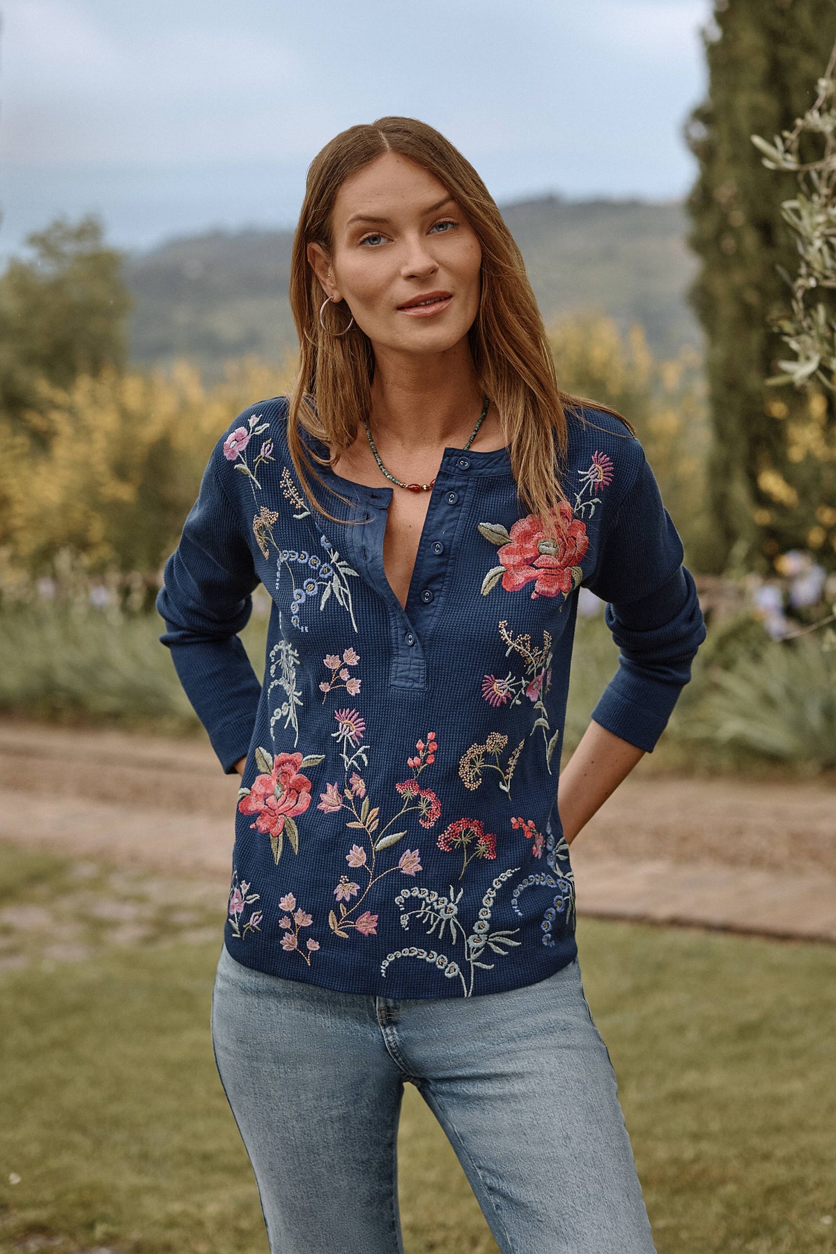 MIXED MEDIA HENLEY THERMAL-MAYRA-BLUE NIGHT-JOHNNY WAS