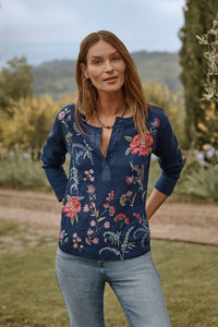 MIXED MEDIA HENLEY THERMAL-MAYRA-BLUE NIGHT-JOHNNY WAS