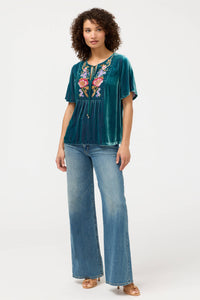 VELVET YOKE BLOUSE-AERUS-JOHNNY WAS
