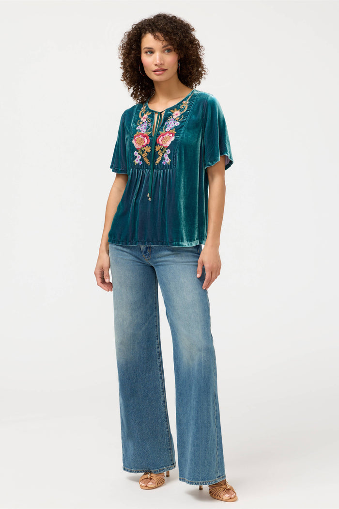 VELVET YOKE BLOUSE-AERUS-JOHNNY WAS