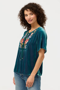 VELVET YOKE BLOUSE-AERUS-JOHNNY WAS