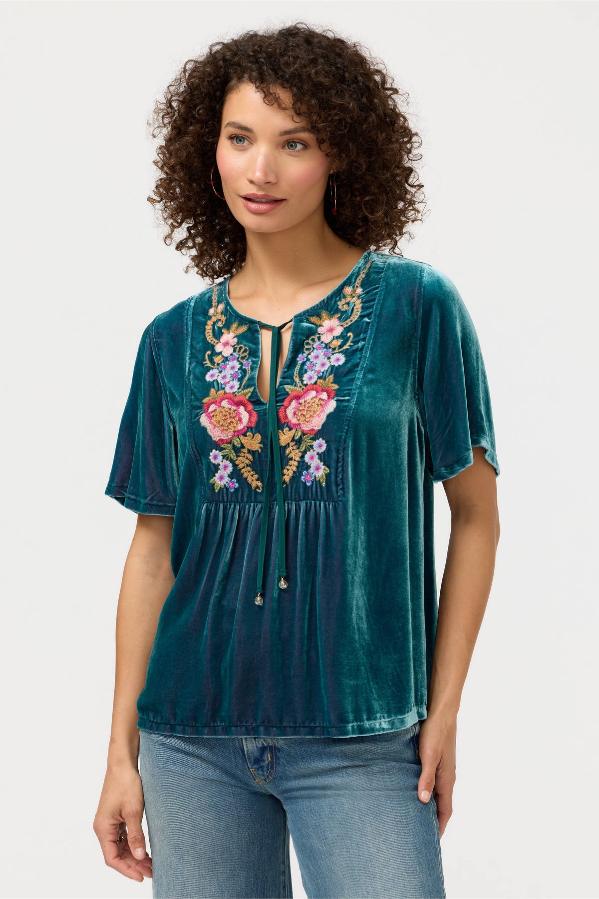 VELVET YOKE BLOUSE-AERUS-JOHNNY WAS