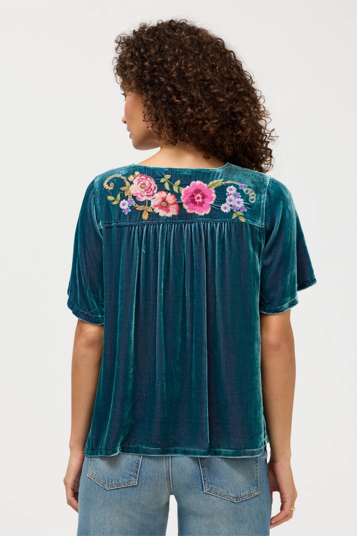VELVET YOKE BLOUSE-AERUS-JOHNNY WAS