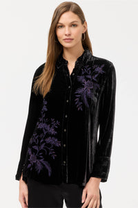 MOLLY VELVET VINTAGE BUTTON DOWN SHIRT-BLACK-JOHNNY WAS