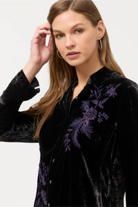 MOLLY VELVET VINTAGE BUTTON DOWN SHIRT-BLACK-JOHNNY WAS
