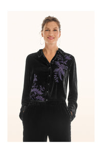 MOLLY VELVET VINTAGE BUTTON DOWN SHIRT-BLACK-JOHNNY WAS