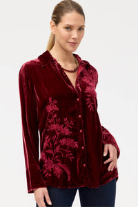 MOLLY VELVET VINTAGE BUTTON DOWN SHIRT-CRAN-RUBY RED-JOHNNY WAS