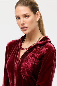 MOLLY VELVET VINTAGE BUTTON DOWN SHIRT-CRAN-RUBY RED-JOHNNY WAS
