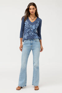 SARAI 3/4 SLEEVE V-NECK TEE-WASH NAVY-JOHNNY WAS