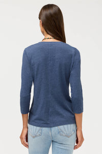 SARAI 3/4 SLEEVE V-NECK TEE-WASH NAVY-JOHNNY WAS