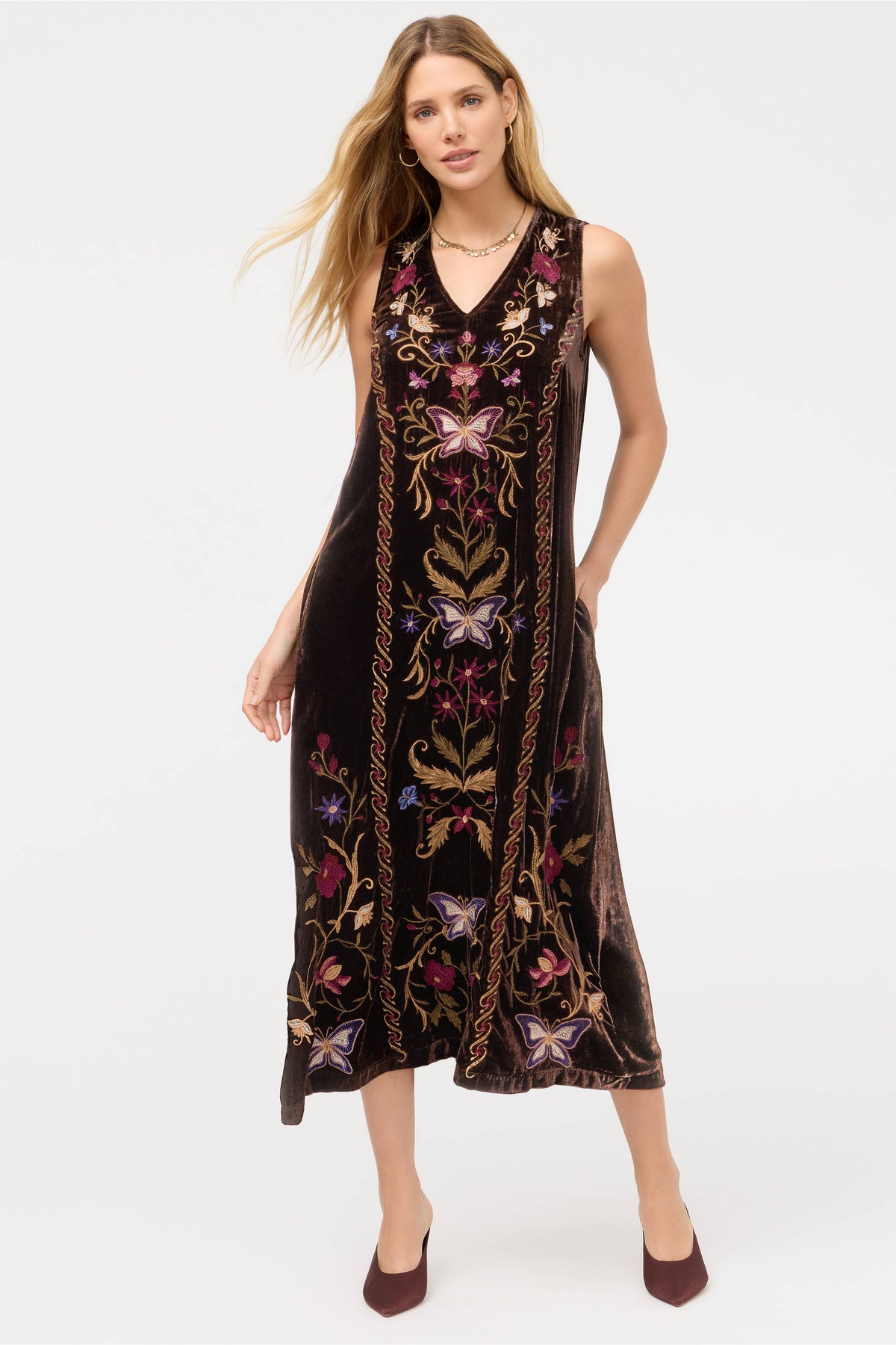 VELVET V-NECK TANK DRESS-CARMINA-JOHNNY WAS