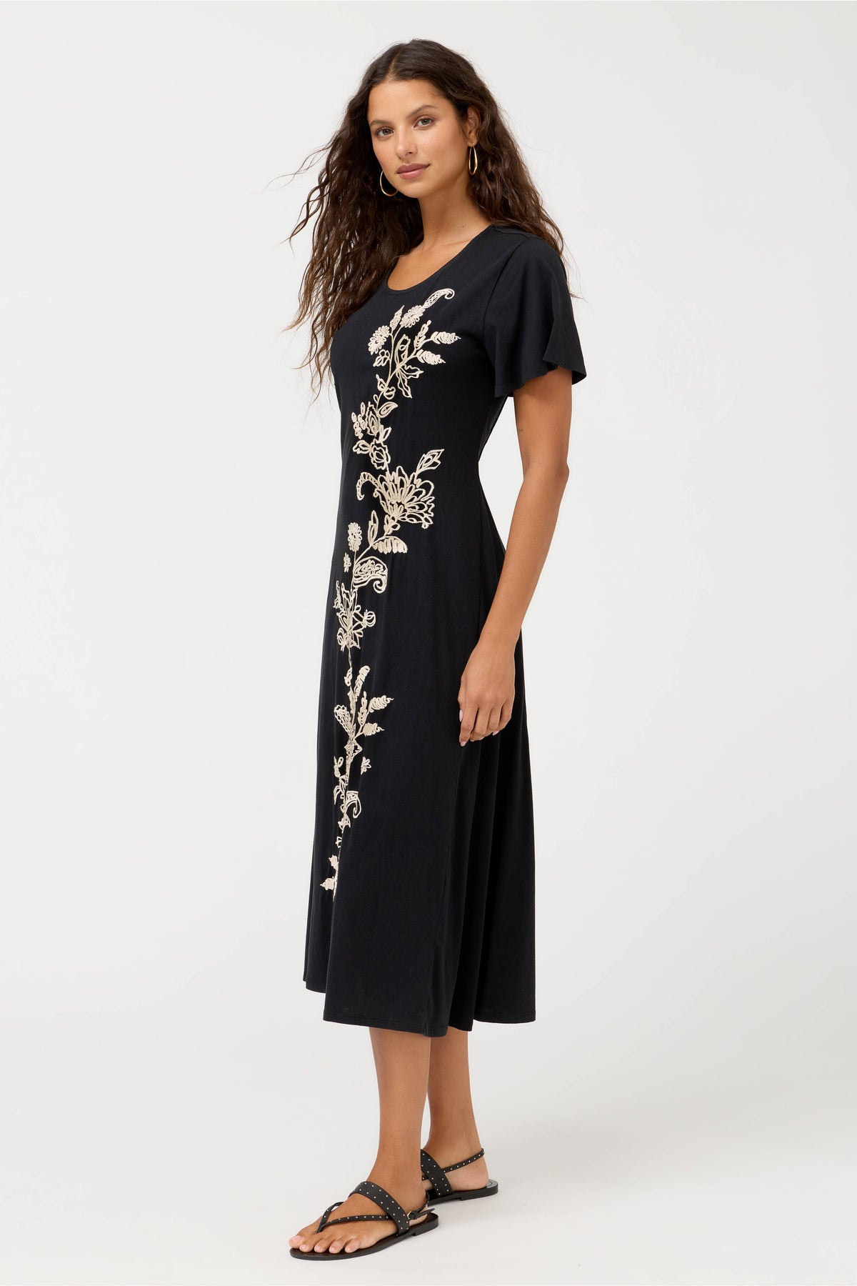FLUTTER SLEEVE KNIT DRESS-ELOWEN-JOHNNY WAS