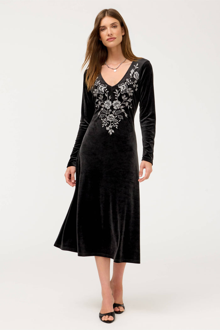 VIRELLE V-NECK VELOUR DRESS-JOHNNY WAS