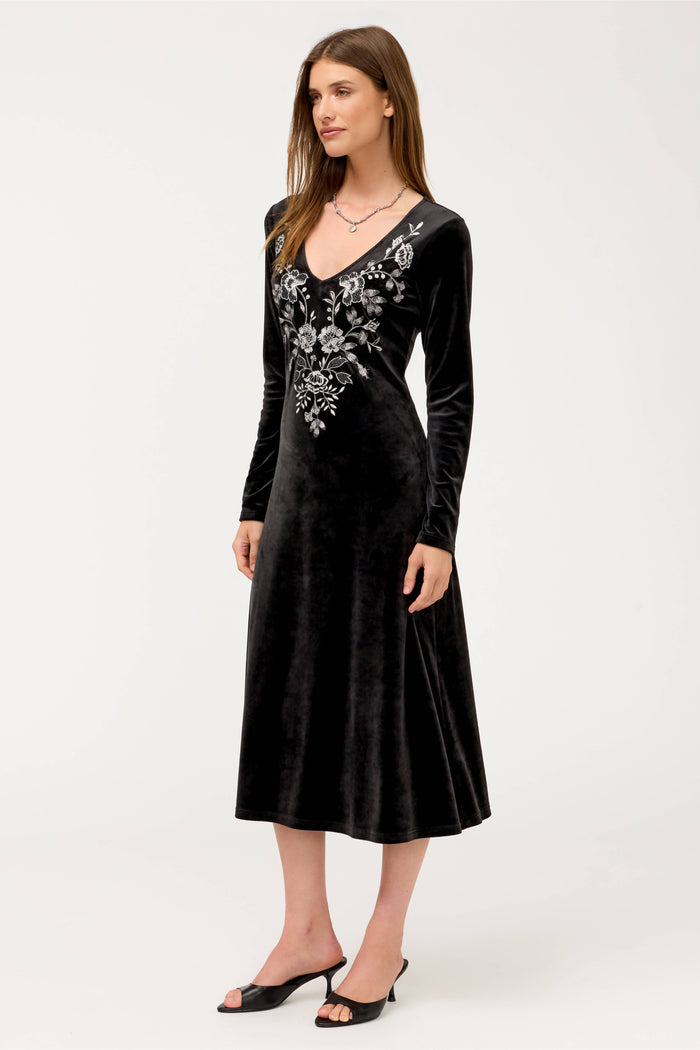 VIRELLE V-NECK VELOUR DRESS-JOHNNY WAS