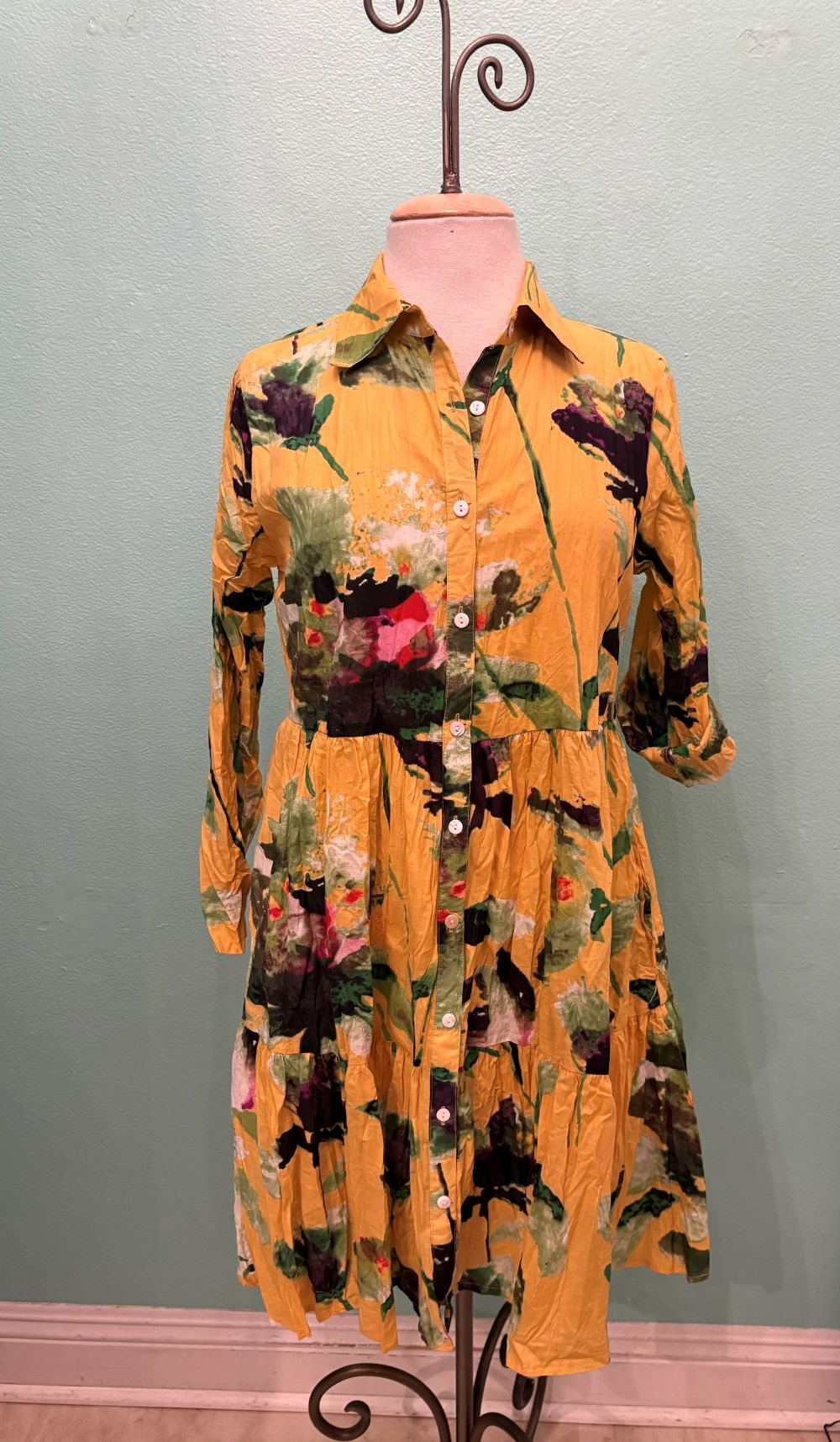 JUNE BUTTONDOWN DRESS-MUSTARD FLORAL-DRESS ADDICT