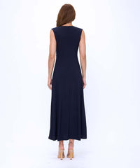 SLEEVELESS CROSSOVER V-NECK DRESS-NAVY-LAST TANGO