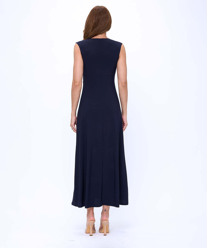 SLEEVELESS CROSSOVER V-NECK DRESS-NAVY-LAST TANGO